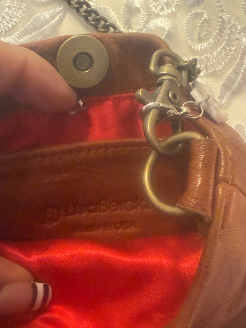 Brown Leather Crossbody Bag with Red Lining